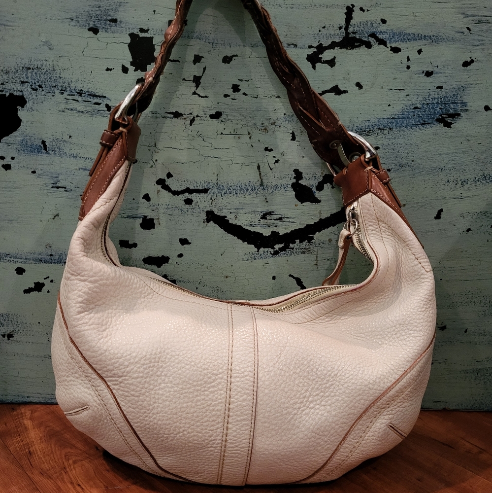 Coach White/Cream/Off White Leather Small Purse Braided Handle